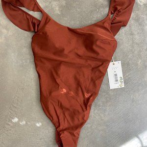 NWT! Chelsea & Violet Burnt Orange Ruffle Shoulder Swim